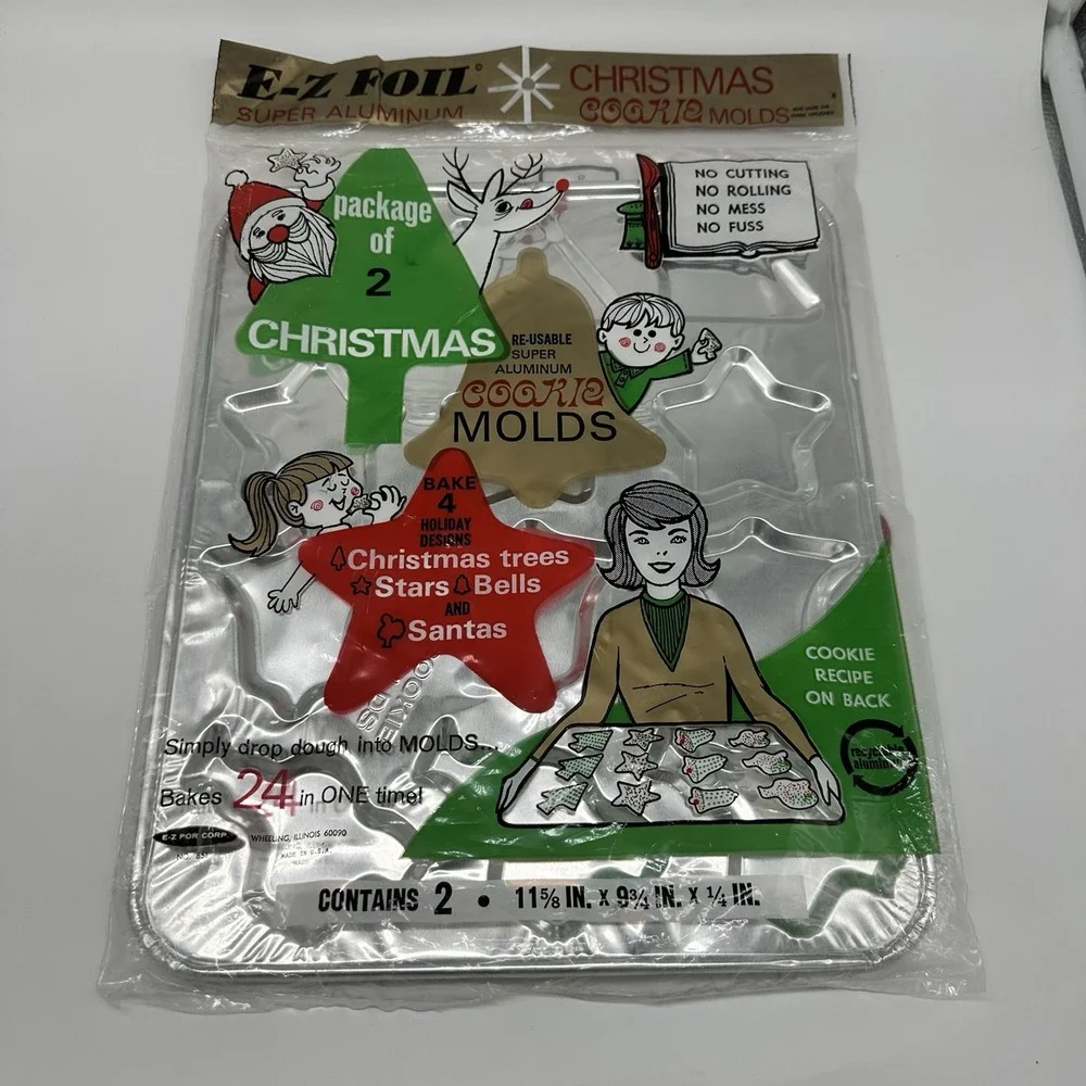 Vintage E-Z Foil  Super Aluminum Christmas Cookie Molds Pack of 2 NO.851 SANTA